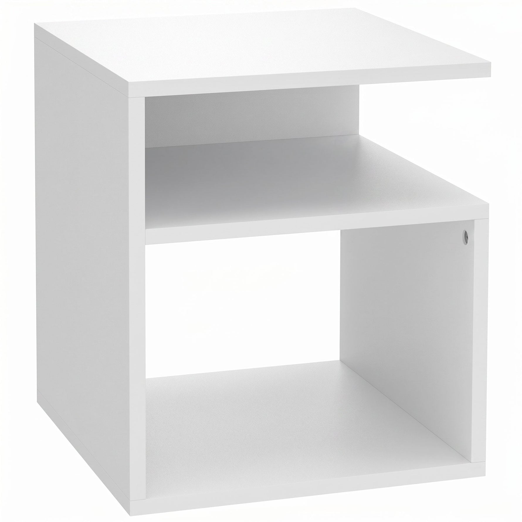Table d'Appoint, Table Basse Moderne 3 Niveaux avec Étagères Ouvertes, pour Salon, Chambre ou Bureau, Blanc