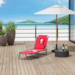Bain de Soleil Pliable transat inclinable 4 Positions Chaise Longue 3 Coussins fournis Rouge