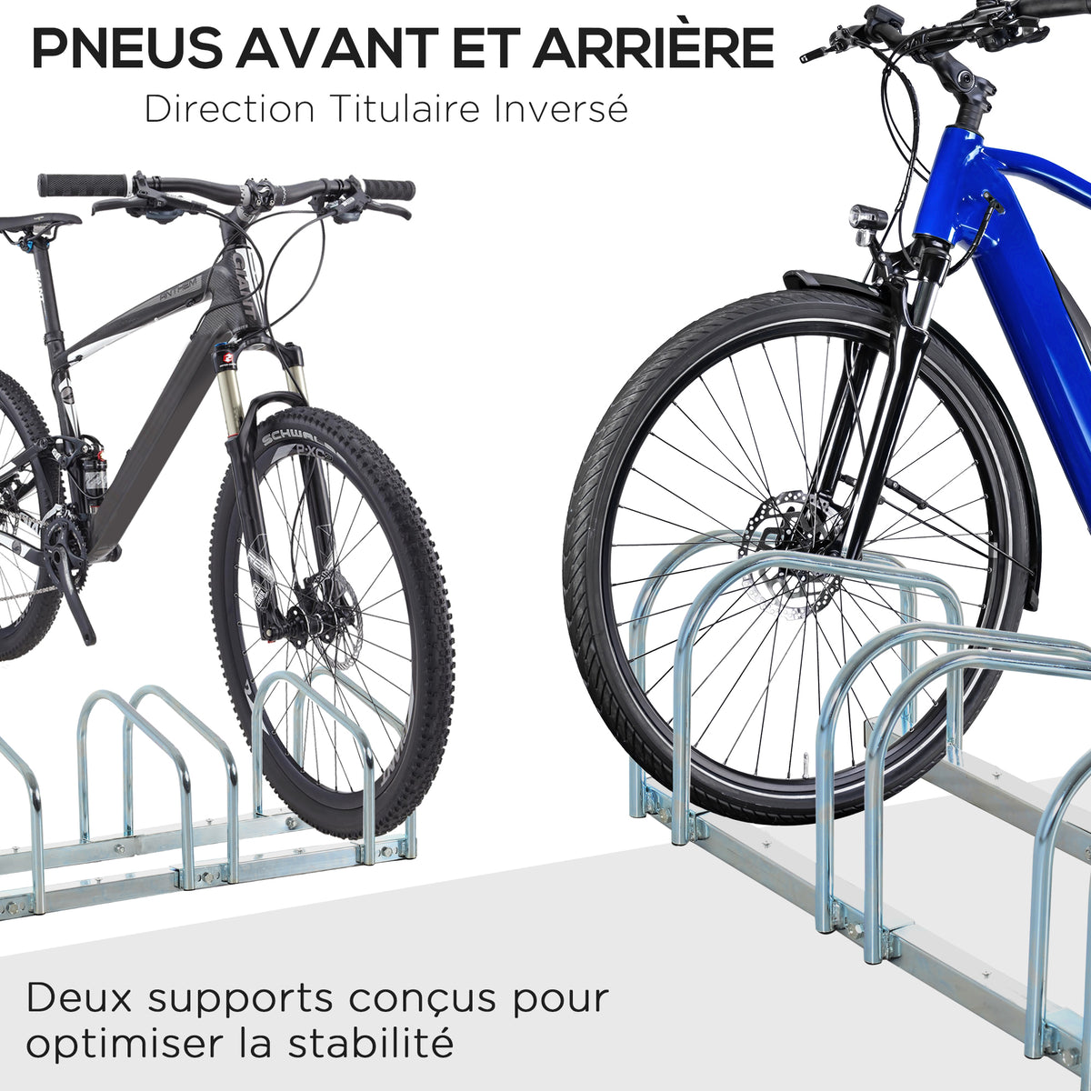 Râtelier 4 vélos dim. 110L x 33l x 27H cm acier galvanisé argent