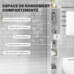 Armoire salle de bain haute, meuble de rangement colonne, 2 portes, tiroir, étagères réglables, 20x20x185cm, blanc