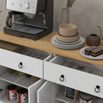 Buffet meuble de rangement armoire de cuisine style rural 2 tiroirs et 2 placards étagères à hauteurs réglables blanc