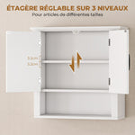 Armoire Haute Murale de Salle de Bain ou WC Placard 2 Portes 2 étagères Niche dim. 60L x 20l x 58H cm MDF Panneaux Particules Blanc