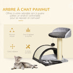 Arbre à chat griffoir grattoir design jeu boule suspendue + plateforme peluche sisal naturel gris foncé