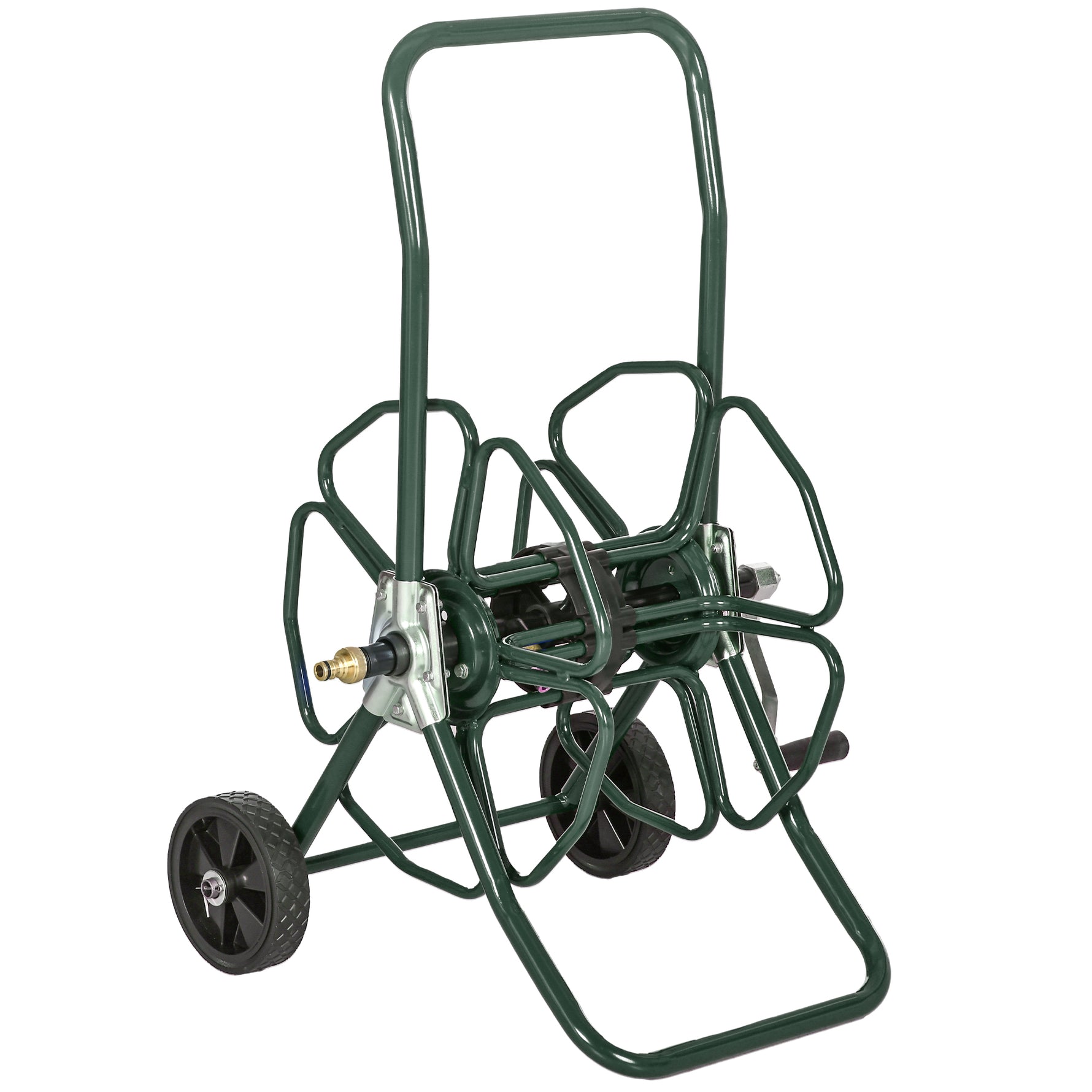 Dévidoir de tuyau d'arrosage sur roues capacité 30 m de tuyau de Ø 16mm dévidoir chariot enrouleur métal vert