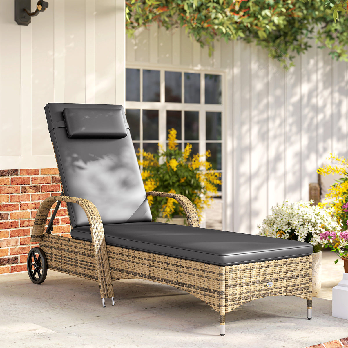 Transat bain de soleil matelas inclinaison réglable multipositions accoudoirs roulettes 200 x 73 x 30-103 cm jaune