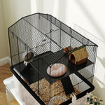 Cage hamster cage rongeur 3 étages avec roulettes plate-forme et échelle en fil d'acier 57 x 43 x 74 cm noir