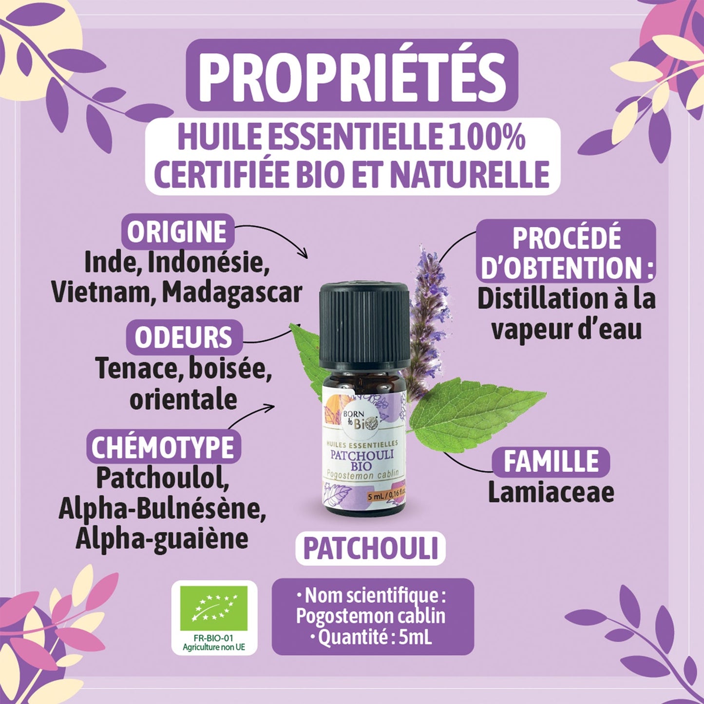 Huile essentielle Patchouli Certifiée Bio