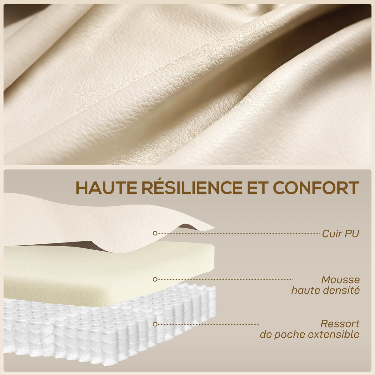Fauteuil inclinable de massage et chauffage, fauteuil de relaxation, dossier réglable, pivotant 360°, 82x99x103cm, crème