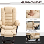 Fauteuil relax inclinable 135° grand confort pivotant 360° avec repose-pieds revêtement PU beige