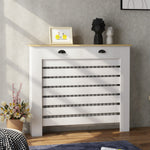 Couvercle de radiateur cache radiateur grille à lattes horizontales avec 2 tiroirs en bois 111l x 19P x 95,5H cm blanc