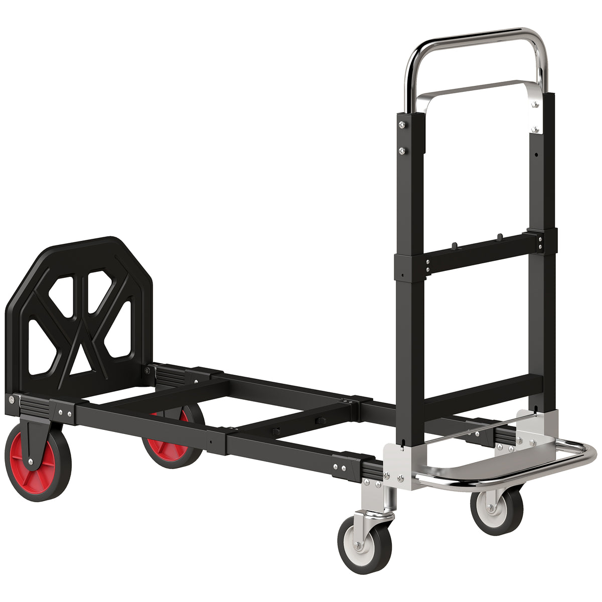 2-en-1 Orga erabilgarria, 220 kg-ko karga-ahalmena, tolesgarria, altzairuzko plataforma-orga, helduleku erregulagarria, 360°-ko gurpilak, 112x41x92 cm, beltza
