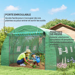 Serre tunnel de jardin 3 x 4 x 2 m avec porte enroulable et grandes fenêtres, en acier galvanisé et PE, vert