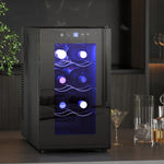 Cave à vin 8 bouteilles 21L, réfrigérateur à vin et boissons avec température réglable 8-18°C, porte en verre, noir