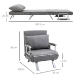 Fauteuil chauffeuse canapé-lit Convertible 1 Place déhoussable Grand Confort Coussin Pieds accoudoirs métal Lin Gris Clair