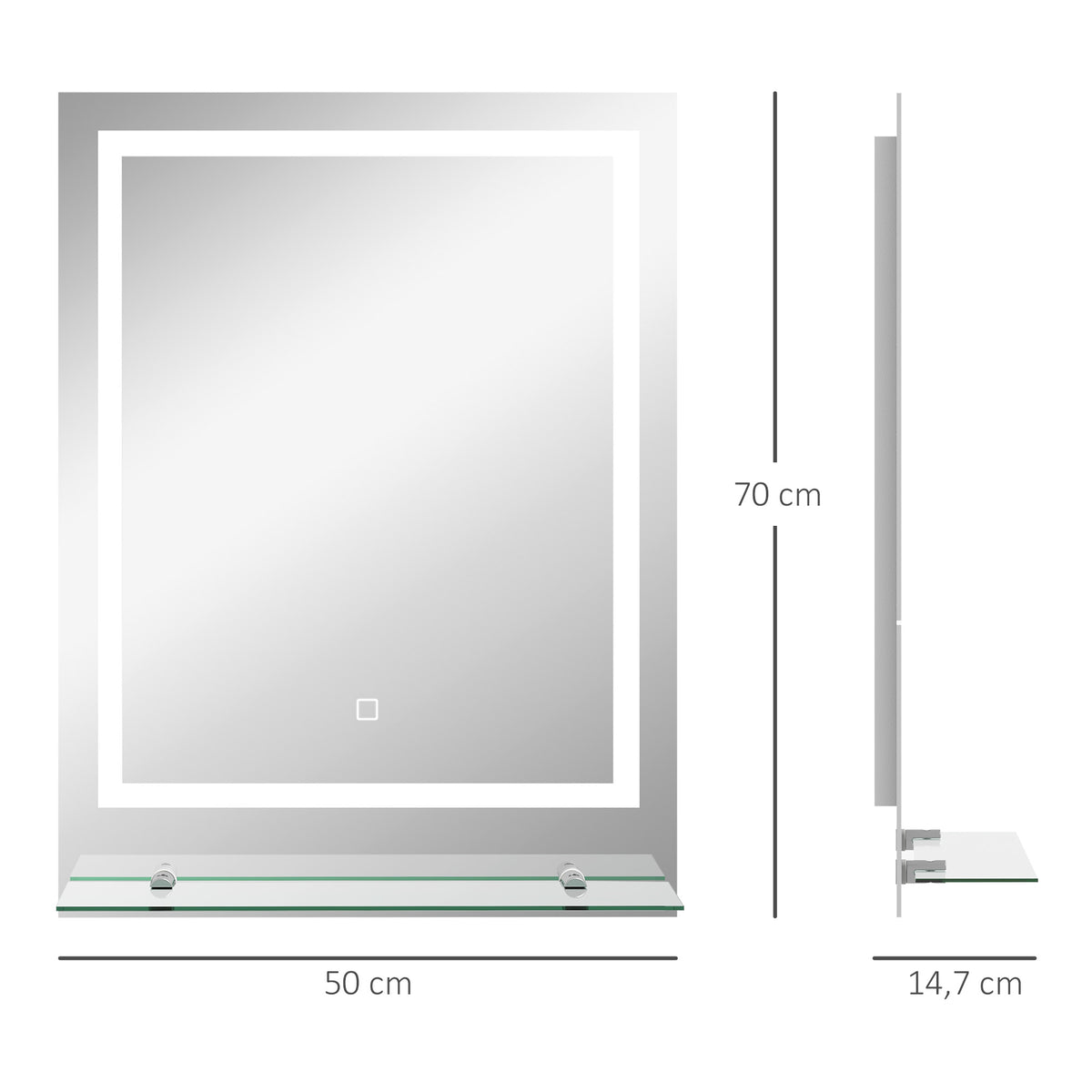 Miroir rectangulaire mural lumineux LED de salle de bain 70 x 50 cm
