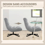 Fauteuil salon sans accoudoirs, chaise pivotante en tissu chenille, assise large, 75 x 95 x 90 cm, gris