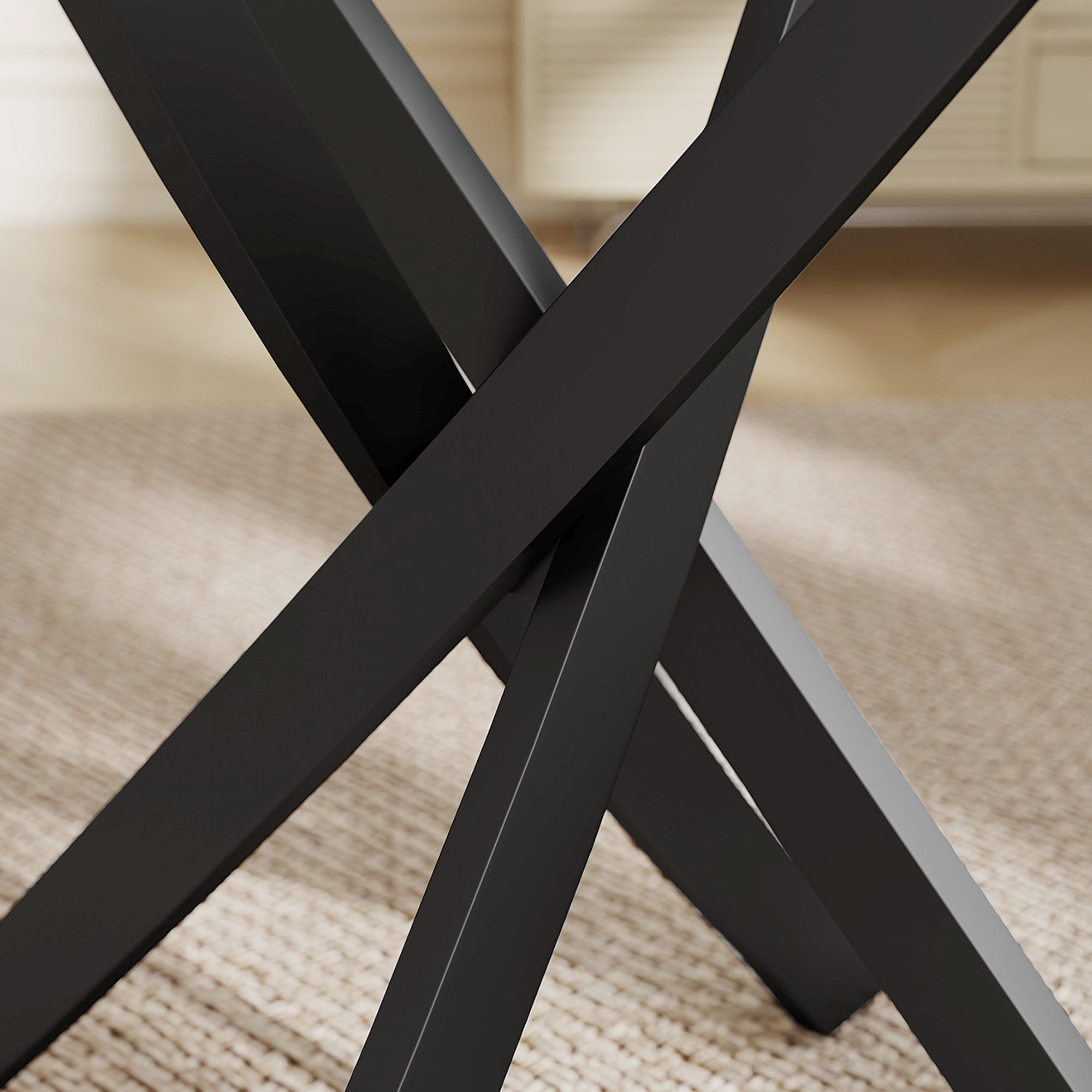 Table de Cuisine, Plateau en Verre Trempé, Piétement Croisé en Acier, Style Moderne, pour Salle à Manger, Cuisine, Salon