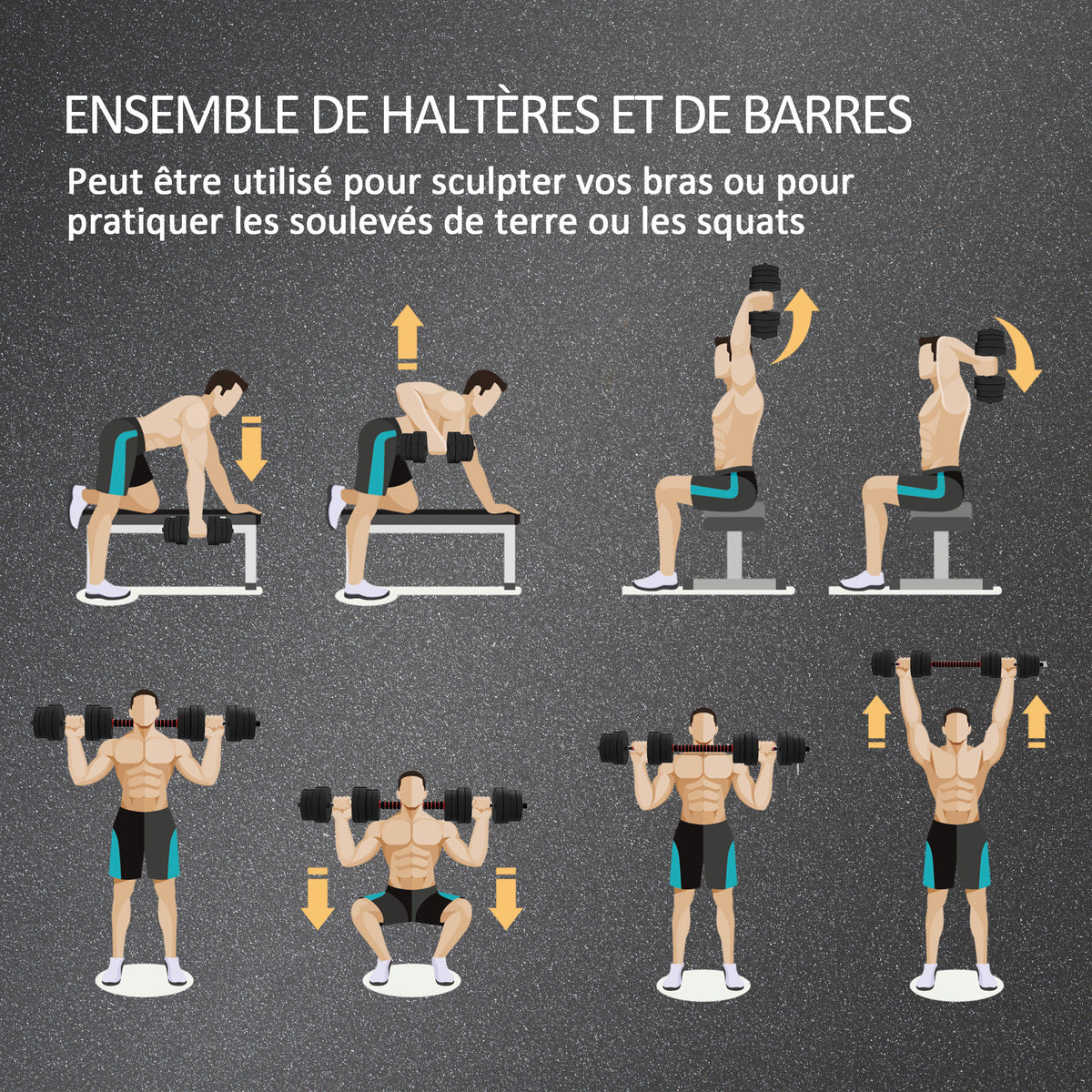 Ensemble d'haltères Courtes Total 30 Kg 2 en 1 poids réglable Barres incluses - entraînement Musculaire & haltérophilie