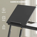 Table de lit pliable et réglable, plateau de lit pour ordinateur portable en bambou plateau inclinable 83,5x33x34cm noir