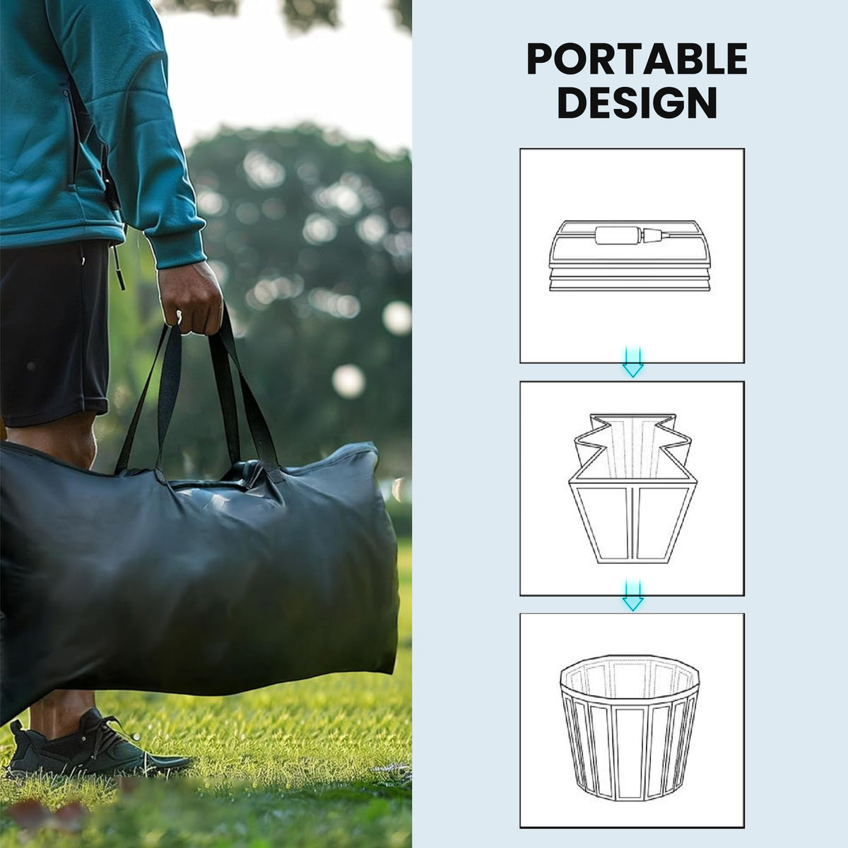 Baignoire à Glace Pliable Gonflable 280 L avec Couvercle et Pompe pour Entraînement à l'Eau Froide, 78x78x71 cm, Noir
