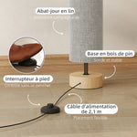 Lampadaire sur pied de salon avec abat-jour en lin, interrupteur à pied, 2 x douille E27, 120 cm, gris