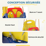 Altalena 3 in 1 evolutiva per bambini con schienale e barra a T rimovibili, per interno ed esterno, altezza regolabile