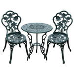 Ensemble Salon de Jardin 2 Places 2 chaises + Table Ronde Style néo-rétro Motif Rose Lignes fuselées Fonte