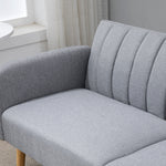 Canapé Convertible 2 Places Design scandinave Dossier inclinable 3 Positions Pieds Bois Tissu Aspect Lin Gris