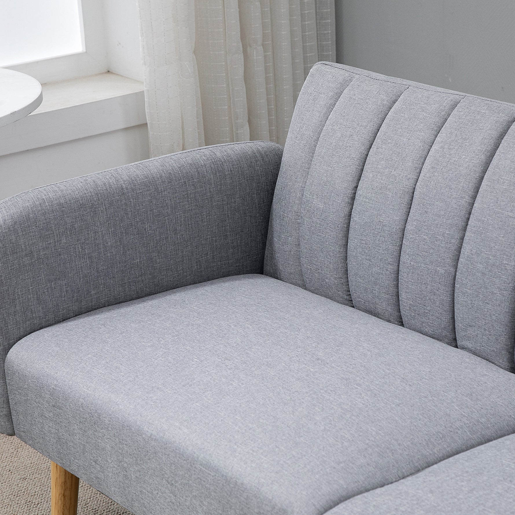 Canapé Convertible 2 Places Design scandinave Dossier inclinable 3 Positions Pieds Bois Tissu Aspect Lin Gris