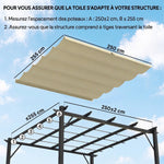 Toile de toit pour pergola tonnelle rétractable de 3 x 3 m - toile uniquement 250 x 255 cm beige