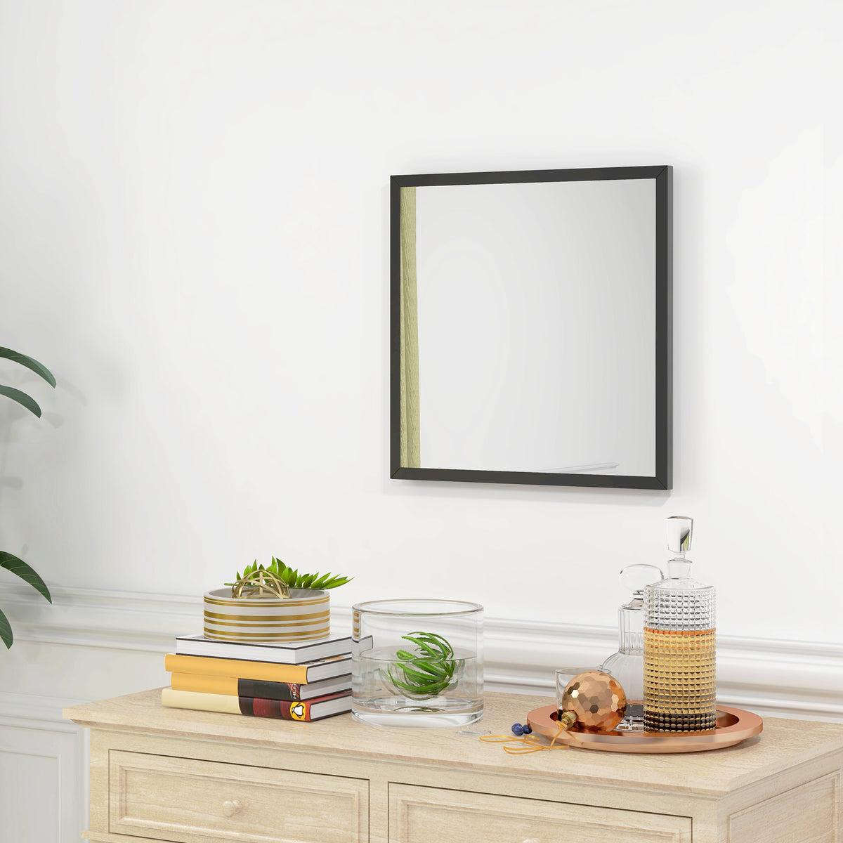 Miroir mural carré 50 x 50 cm, cadre en bois noir, idéal pour la salle de bain, salon ou chambre