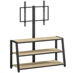 Meuble TV avec support pour téléviseurs de 32-70 pouces, étagères ouvertes, angle ajustable 35°, 108x41x135cm, effet bois naturel