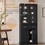 Buffet meuble cuisine rangement armoire de cuisine 4 portes dont 2 portes vitrées et 1 tiroir étagères réglables - noir