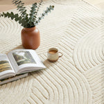 Tapis salon 200 x 140 cm, tapis à poils épais géométrique, moelleux et antidérapant, crème