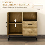 Buffet, meuble de rangement avec 2 tiroirs, compartiment ouvert et étagère réglable, 80l x 40P x 78H cm, naturel