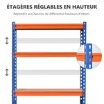 Étagère en métal de garage 5 niveaux capacité 1500 kg 80 x 40 x 182 cm bleu orange
