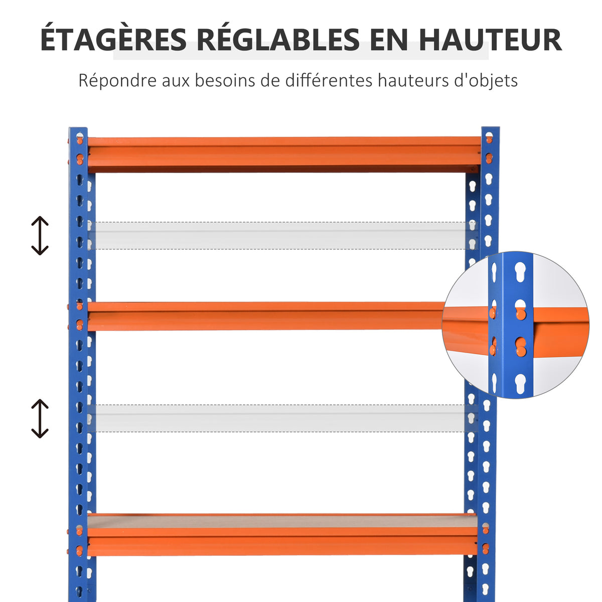 Étagère en métal de garage 5 niveaux capacité 1500 kg 80 x 40 x 182 cm bleu orange