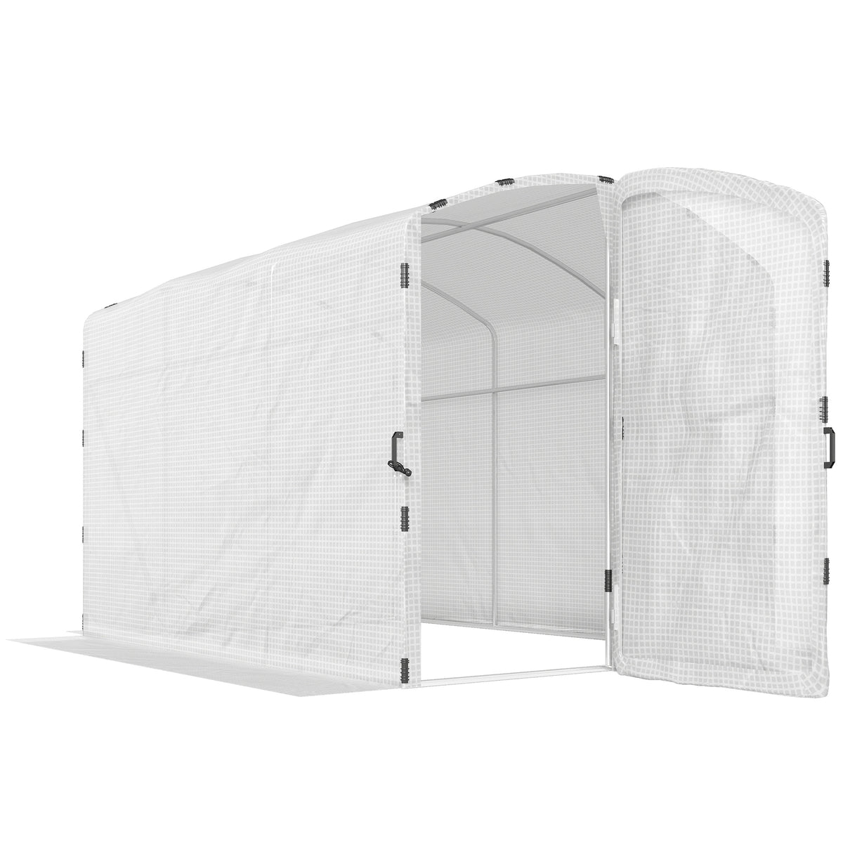 Serre tunnel de jardin 6m², serre de jardin tunnel 300x200x195cm bâche PE 220g/m² bords prolongés 50 cm avec porte blanc