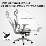 Chaise de bureau ergonomique en maille, fauteuil de bureau inclinable, accoudoirs 3D, appui-tête réglable, beige