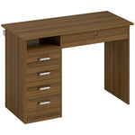 Bureau Informatique avec 5 Tiroirs, 110 x 50 cm, Bureau avec Rangement, Étagère Ouverte, Tiroir Verrouillable, Noyer