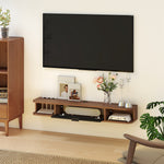 Meuble TV Suspendu, Meuble Télé pour Téléviseur jusqu'à 50 Pouces, Tiroir Rabattable, 2 Étagères, 120x24x16cm, Noyer