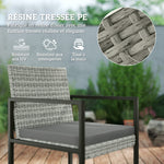 Salon de jardin extérieur en résine tressée 8 places avec coussins et plateau en verre trempé, gris