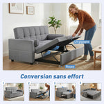 Canapé convertible 2 places 3 en 1 canapé-lit avec lit gigogne double dossier réglable 2 coussins 80,5x137,5x84cm gris-3