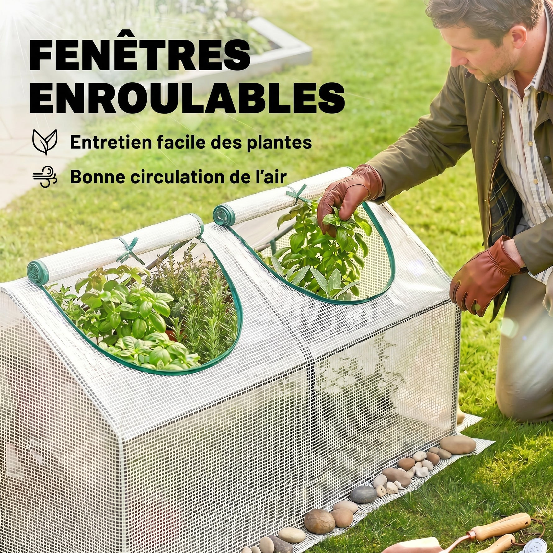 Serre de jardin mini serre 2 fenêtres enroulables couverture en PE haute densité 140 g/m² 120 x 60 x 60 cm blanc