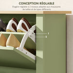 Meuble à chaussures 12 paires, armoire à chaussures étroite avec 2 tiroirs rabattables et étagères réglables, vert
