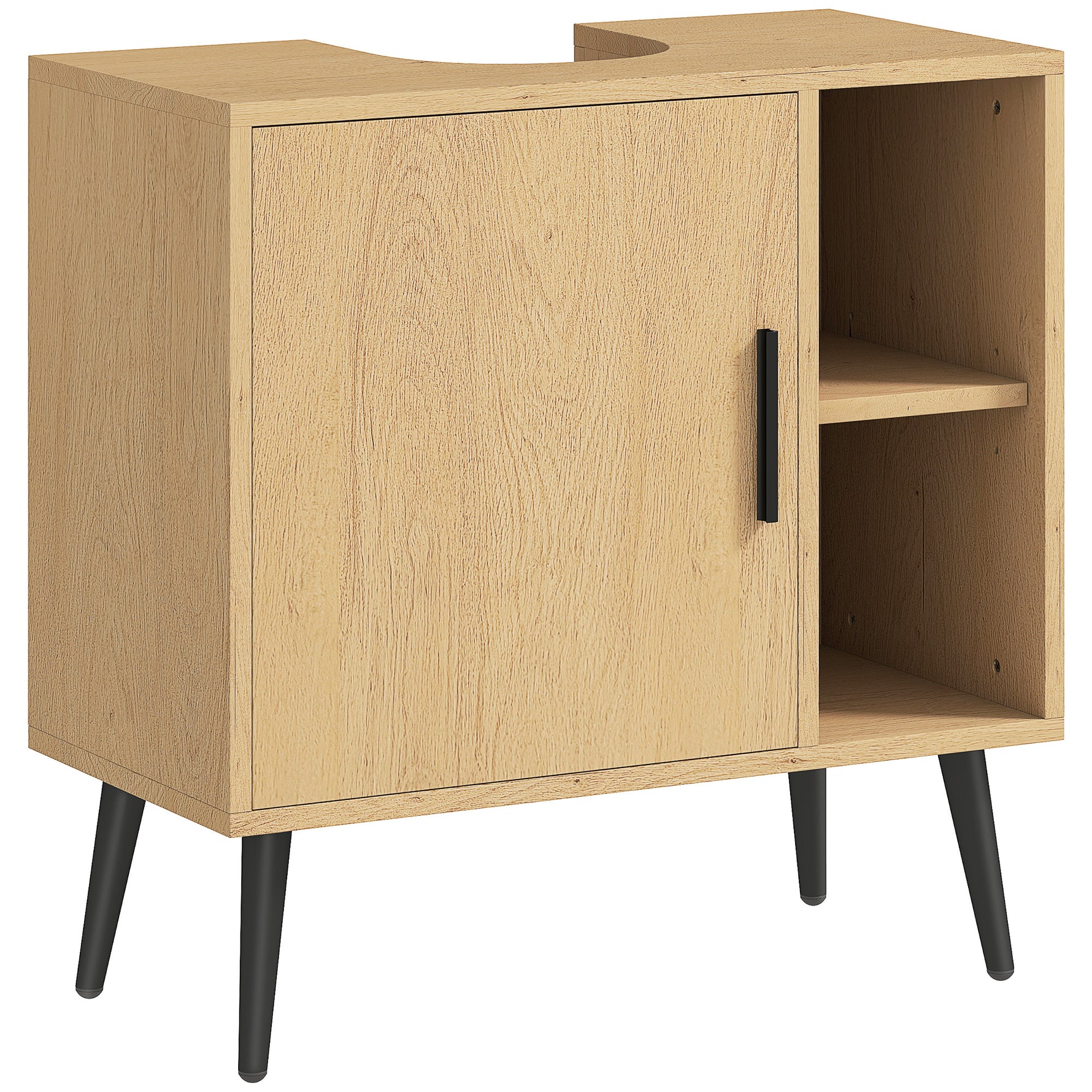 Meuble sous lavabo salle de bain avec porte à fermeture progressive et étagère réglable, 60 x 30 x 59,5 cm, chêne