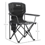 Chaise de camping pliante et portable avec porte-gobelets, poches latérales et sac de transport, noir