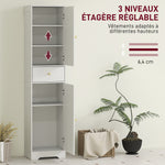 Armoire salle de bain haute meuble de rangement colonne avec placards tiroir et étagères réglables 40x29,5x170cm blanc