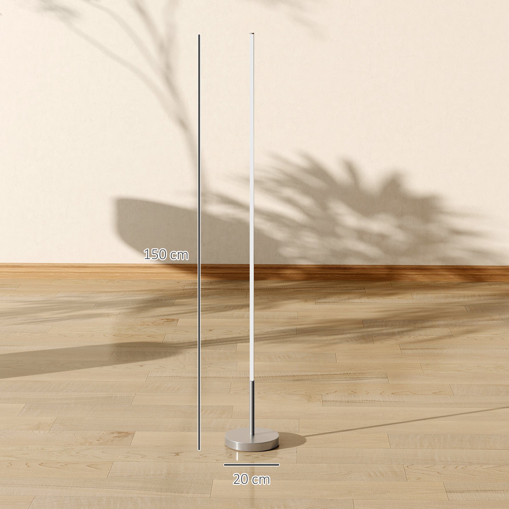 Lampadaire LED, lampadaire sur pied salon à intensité variable, télécommande, interrupteur à pied, Ø20x150cm, argent