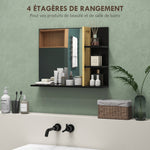Miroir mural de salle de bain avec étagères de rangement - 3 étagères latérales + 1 étagère inférieure - bois de bambou